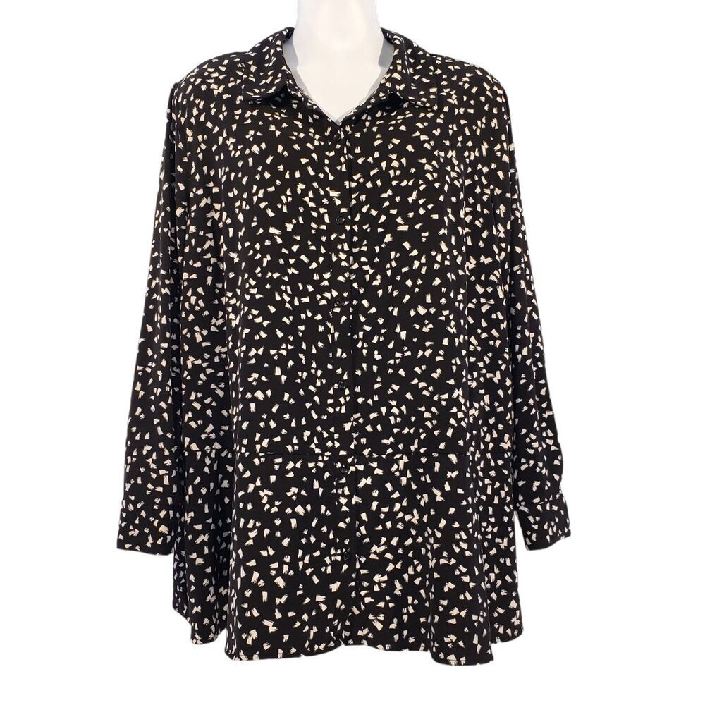 Susan Graver Peachskin Peplum Blouse B&W Print Office Plus Womens 2X